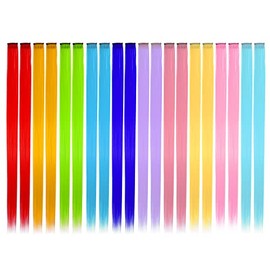 Pack of 20 Coloured Hair Extensions, 22 Inch Colourful Hair Strands, Children's Party Highlights, Synthetic Hair for Braiding for Women, Girls, Party, Festival, Cosplay (10 Colours)
