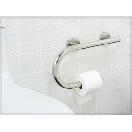 Grab Bar Toilet Paper Holder - Bathroom Safety/304 Stainless Steel/Left/Polished Chrome/ 16.5"x 10"