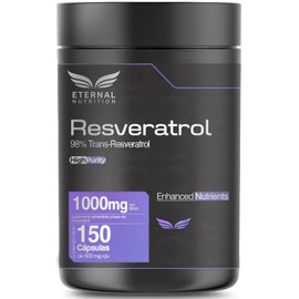 ETERNAL NUTRITION Ultra Pure Resveratrol 98% (150 Cápsulas) | Polifenoles y Antioxidante | 75 Porciones · 1000 mg | Antioxidante, Sirtuinas y Salud Cardiovascular | Ingredientes Premium Importados