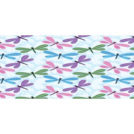 Ambesonne Dragonfly Pencil Pen Holder, Colorful Design Flying Insects Wavy Ornaments on Chevrons Pattern, Ceramic Pencil Holder for Desk Office Accessory, 3.6" X 3.2", Pale Blue Multicolor