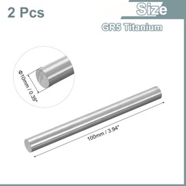 sourcing map 2Pcs GR5 Titanium Rod, Dia 10mm 0.39" Length 100mm 3.94" Metal Solid TC4 Titanium Alloy Round Bar Rod Stock for Model Plane Cars Ship DIY Craft Metal Working