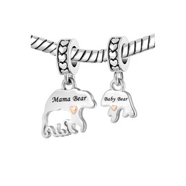 KunBead Jewelry Mother Daughter Mum Birthday Mama Bear Dangle Charms for Bracelets Mothers Day Gifts from Son