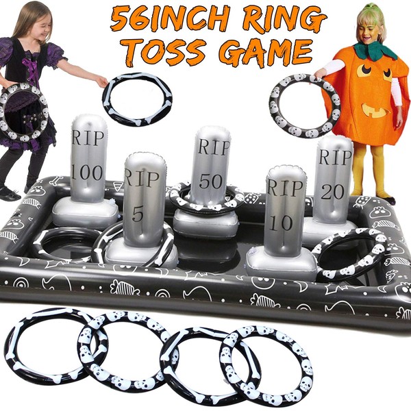 Giant Tombstone Ring Toss Games Halloween Party Game Favors for Kids Inflatable Spider Witch Hat Ring Toss Game Halloween Party Decor Outdoor Carnival Game Classroom Indoor School Yard