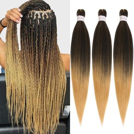 Mscat 26 Inch 3 Packs Pre Stretched Braiding Hair Ombre Brown Pre Stretched Braiding Professional Synthetic Prestretched Crochet Braids Hair Extension Hot Water Setting Yaki Texture (T27#)