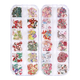 AIPULIDUO 600Pcs 2 Boxes Christmas Nail Art Sequins Sticker, 3D Santa Claus Snowflake Elk Decals for Acrylic Nails, Christmas Tree Wood Pulp Glitter Flakes for Winter Nail Art Decorations 5
