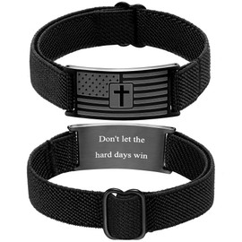 American Flag Cross Bracelet for boys Men Adjustable Christian Scripture Bracelets Engraved Bible Verses Inspirational Messages Jewelry Gift Don't Let The Hard Days Win Graduation Gifts for Him 2025