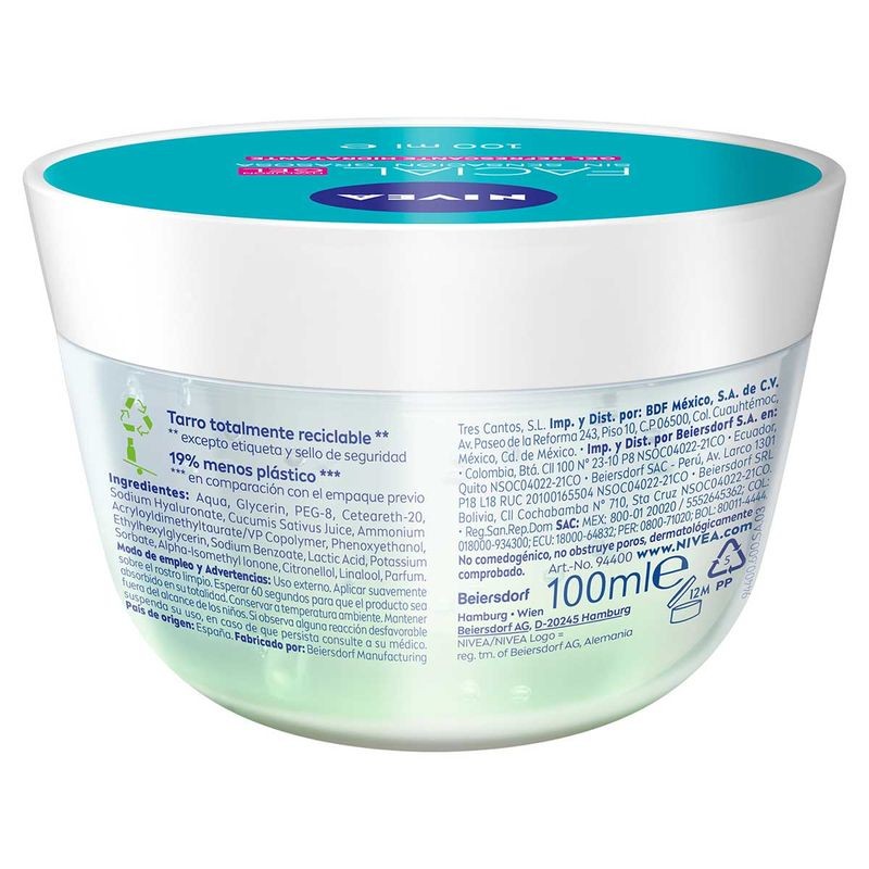 Gel facial refrescante NIVEA cuidado facial con ácido hialurónico 100ml