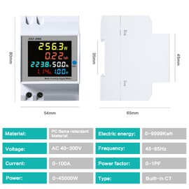 DEWIN Digital Electricity Meter, Single Phase Energy Meter Current Voltage Power KWH Meter 6 in 1 AC 40-300V SDM009 Digital Energy Meter with LCD Display