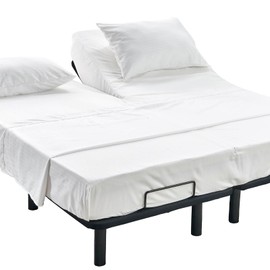 Kingnex Striped Split Top California King Sheets Sets for Adjustable Bed 4 Pieces Include 1 Flex Head Fitted Cal King Sheet 1 Flat Sheet 2 King Size Pillowcases White