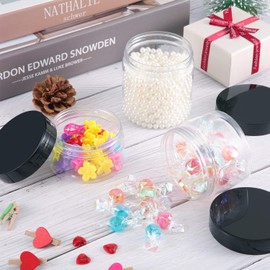 24 Pieces Empty Clear Plastic Jars with Lids Round Storage Containers Wide-Mouth for Beauty Product Cosmetic Cream Lotion Liquid Slime Butter Craft and Food (Black Lid, 6 oz)