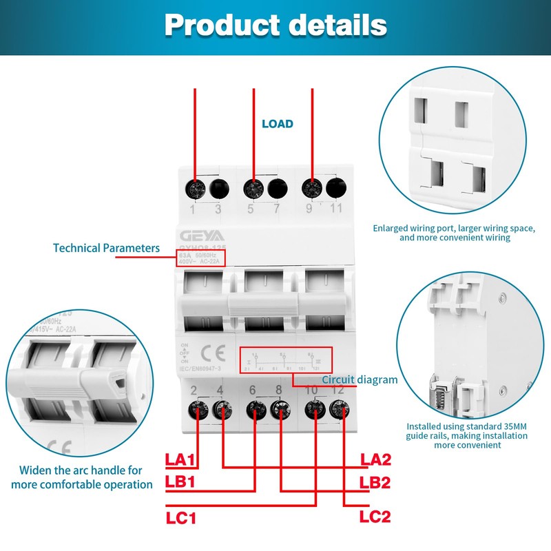 GEYA Switch 3P 63A Load Disconnect Dual Power Manual Transfer