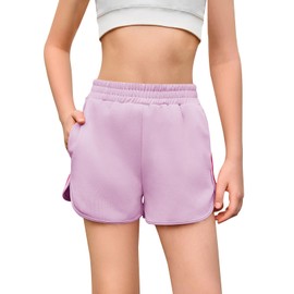 Haloumoning Girls Casual Shorts Kids Summer Elastic Waist Dophin Shorts with Rainbow Side Stripe 5-14Y