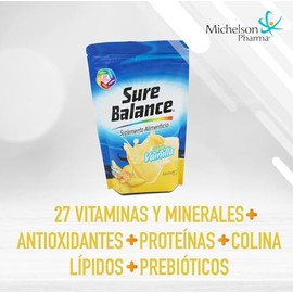 2 PACK - Sure Balance Fresa/Vainilla - Contiene 27 vitaminas y minerales, con probioticos, antioxidantes, lipidos, proteinas, colina