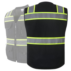 JKSafety Hi-Vis Black Surveyor Safety Vest for Men Women High Visibility Reflective Construction Work Vest Mesh Cushioned Collar Heavy Duty PPE Inner Pockets ANSI/ISEA Compliant(188-Black XXL)