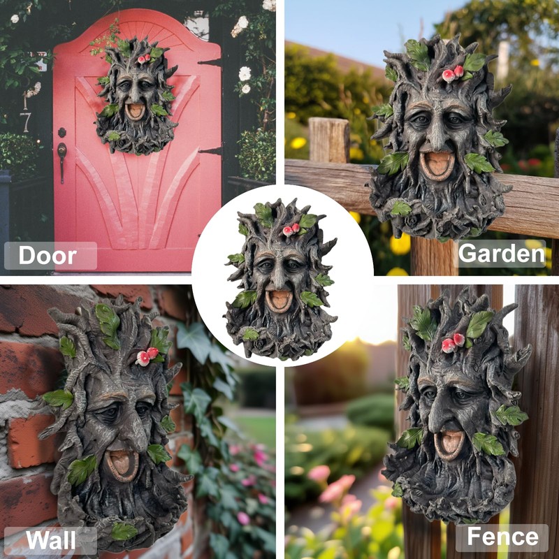Tree Face Sculpture, Funny Old Man Tree Hugger Statue, Creative