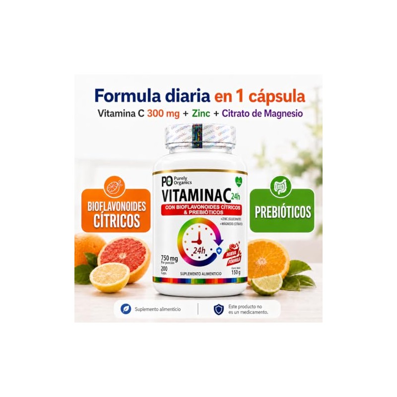 Purely Organics Vitamina C con Zinc y Magnesio, 200 Cápsulas