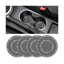 Sandfren Bling Car Cup Holder Coaster, 4PCS Silicone Crystal Rhinestone Anti Slip Vehicle Drink Mat, Soft Automotive Interior Water Bottle Pad Accessories, Universal for SUV Truck (Gray/White)