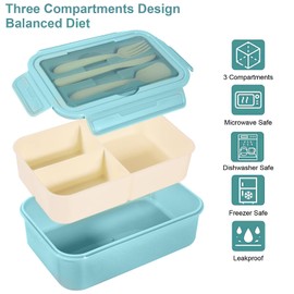IJIAMY Lunch Box, 1400ml Bento Lunch Box for Adults and Kids, Lunch Container with 3 Compartments, Lunch Box with Cutlery, Dishwasher, BPA Free Sandwich Box