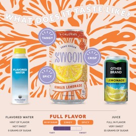 Swoon Ginger Lemonade - Sugar Free Lemonade, Low Carb, Paleo-Friendly, Gluten-Free Keto Drink - Made with 100% Natural Lemon Juice Concentrate - 12 fl oz (Pack of 12)