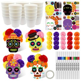 Cinrobiye 12 Set Day of The Dead Table Centerpiece DIY Dia De Los Muertos Skull Crafts Kits with Pots Marigold Flowers for Halloween Party Day of The Dead Table para Altar De Muertos Cemetery Decor