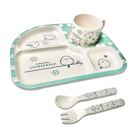 Eco Tableware, Lunch Plates, Dishes, Children's Tableware, Lightweight, Natural Material, Dividers, For Toddlers (4 Piece Set, Kinagani Shimaenaga)