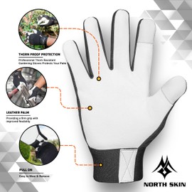 NORTH SKIN Gardening Gloves, Thorn-Proof Garden Working Gloves with Touch Screen Support, Thick Leather Pruning Gloves for Rose Blackberry, Heavy-Duty Safety Gloves for Garden, Mechanics Men Women