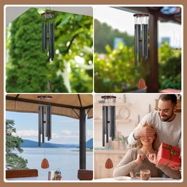 Black 32-inch Aluminum Six-Tube Wind Chime for Outside, Suitable for Garden and Porch Decor, Wind Chime Include a Pen to Write Blessings on The Pendant, Memorial Gift for Families and Friends