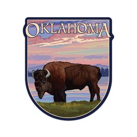 Die Cut Sticker Oklahoma, Buffalo and Sunset, Contour Vinyl Sticker 3 to 6 inches, (Waterproof Decal for Cars, Water Bottles, Laptops, Coolers), Large