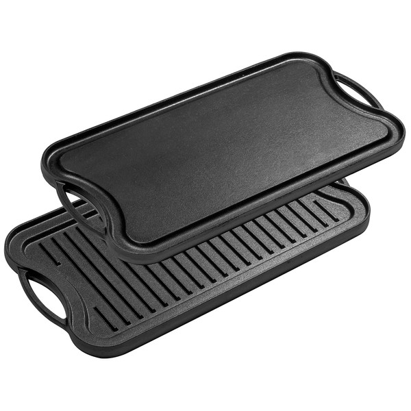 Bruntmor 2-In-1 Cast Iron Skillet Rectangle Roasting Pan With Reversible