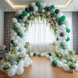 Party Balloons 5 Inch 10 Inch Balloons Arch Set White Green Light-Green Black Balloons for Party Decoration Pack of 30 Confetti Balloons Helium Set Wedding Birthday Party Shower Decoration