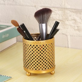 Qtuie 1-Piece Pen Holder, Children's Grid Metal Pen Holder, Pen Holder Girls Pen Tray, Pen Box, Desk Organiser, Children's Pen Box, Desk Organiser, Gold Colour (Golden)