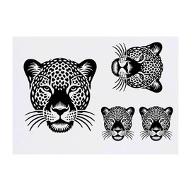 4 x 'Leopard Face' Temporary Tattoos - Water Resistant, Skin-Safe, Non-Toxic Transfers, Mixed Sizes (TO00083278)