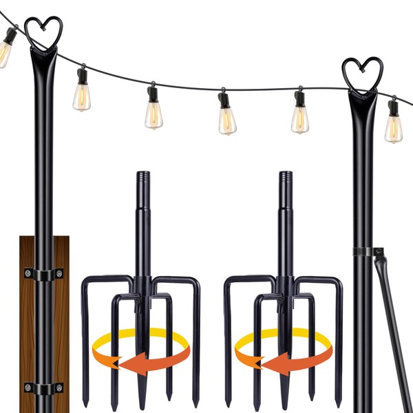 Ottsuls String Light Poles with 5 Fork, 2 Pack 10Ft