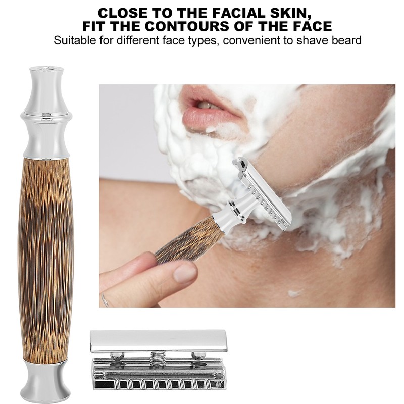 Professional Men Bamboo Handle Manual Shaver Portable Beard Body Hair