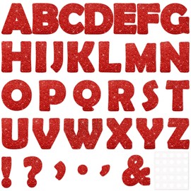 Qyeahkj 150 PCS Large 7" Font Red Letters and Punctuation Set Glitter Red Classroom Alphabet Cutout for Bulletin Poster Board Display Home School A Great Helper to Inspire Students' Learning Interest