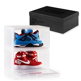 BOGO Set of 2 (Clear) Plastic Shoe Box Sneaker Crates Storage Container Magnetic Side Drop Door