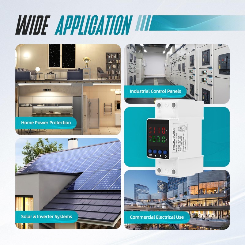 Adjustable Voltage Protector 110V, Over/Under Voltage Cutoff and Overcurrent Protection