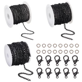 PH PandaHall 36 Foot Curb Chain Link 2/3/5 mm Twisted Chain Links Black Metal Craft Chain with 100 Pieces 4 mm Open Jump Rings and 20 Pieces Lobster Clasps for Homemade Necklaces