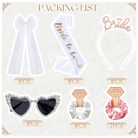 JGA Accessories Women, Bride To Be Sash and Veil, Veil JGA White, Bride to Be Sash, Heart Sunglasses Pearl, JGA Decoration Women for Stag Party, Bridal Shower and Wedding Photography