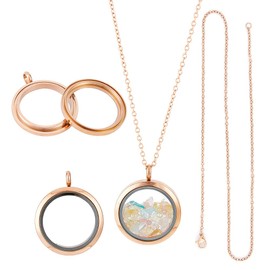 DELORIGIN 4pcs Photo Locket Charms Necklace Pendant Round Stainless Steel Locket Pendant Frame Memory Locket Charm with 45 cm Chain for Wedding Jewellery Making Photo, Stainless Steel