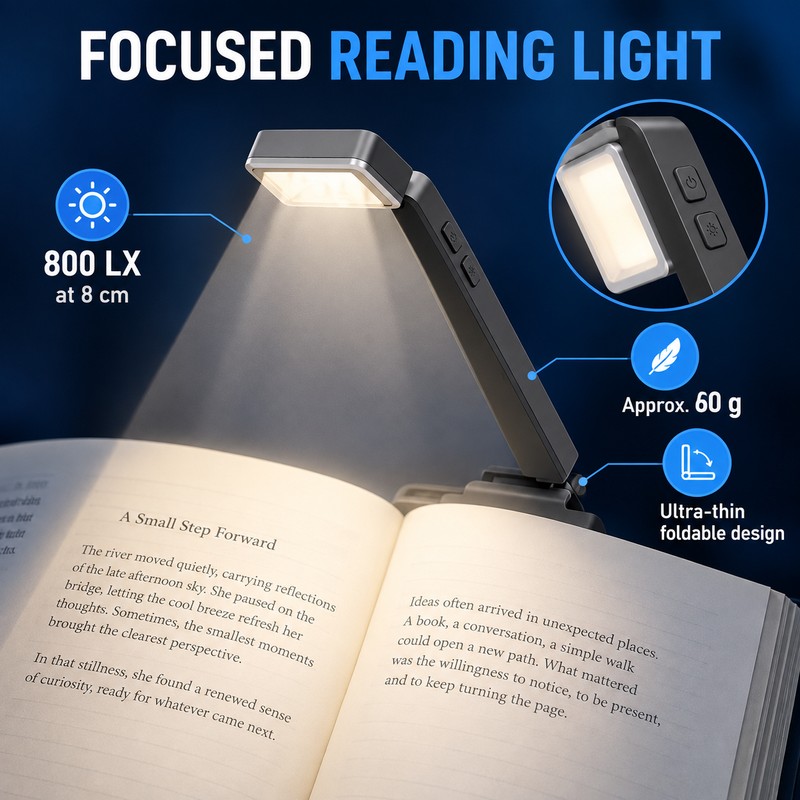 USB-C Rechargeable Clip-On Book Light, 3 Color Temperatures & 5