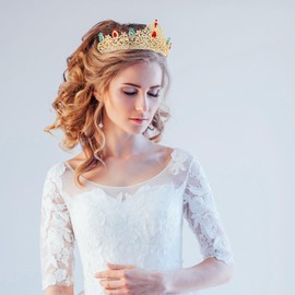 Vovii Tiaras for Women Wedding Crown Headband Birthday Queen Rhinestone Shiny Red&Blue Crown for Girl Princess Decoration for Birthday Prom Party