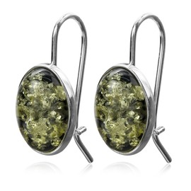 Ian and Valeri Co. Green Amber Sterling Silver French Hook Oval Earrings