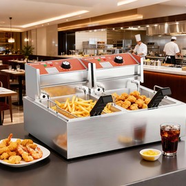 Electric Deep Fryer 17.2L Stainless Steel Dual Tank with Basket 3400W