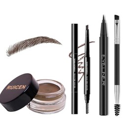 Ruicen Eyebrow Stamp Pencil Kit with Waterproof Eye brow Pencil, Eyeliner, Eyebrow Pomade, and Dual-ended Eyebrow Brush -Dark Brown