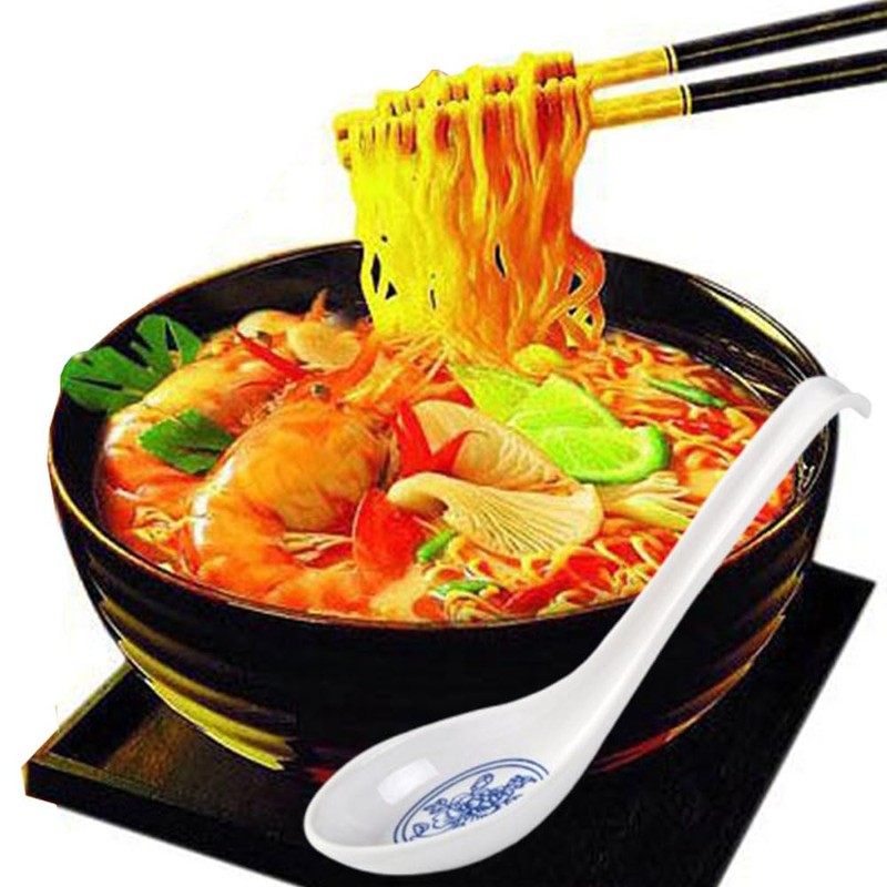 6Pcs Soup Spoon Ramen Noodle Soup Ladle White Pattern Soup