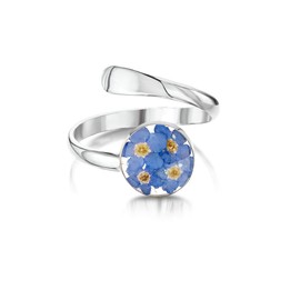 Shrieking Violet Real Flower Jewellery Sterling Silver Adjustable Ring for Women with Gift Box for Birthday, Mother's Day Gift, Valentine's Day, Thumb Ring, Boho Wedding Ring (Forget-Me-Not, Blue)