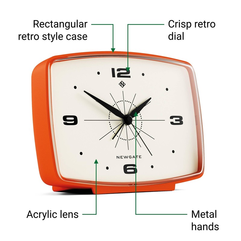 NEWGATE® Brooklyn Alarm Clock | Rectangular Retro Design | Pumpkin