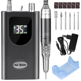 AZ GOGO 35000rpm Professional Electric Nail File for Gel Nails, Manicure and Pedicure Set with LED Display, 6 Attachments and 2 Ceramic Bits for Precise Nail Care and Styling