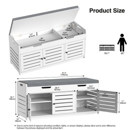 Anmire Storage Bench Entryway Bench Entryway Shoe Storage Bench with Padded Seat Cushion, 15" D x 41.3" W x 18.1" H, for Entryway, Living Room, Bedroom